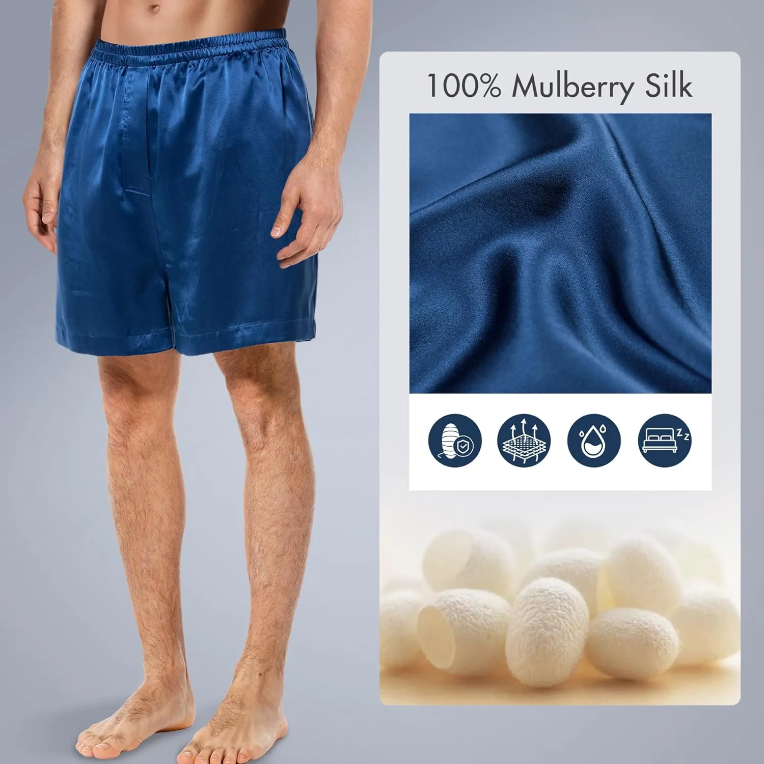 COLD POSH Men's Silk Boxers Luxury Mulberry Silk Underwear, Smooth Loungewear Shorts