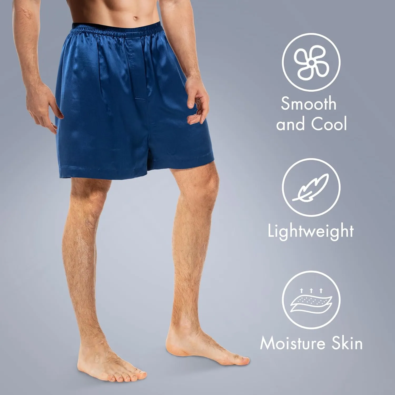 COLD POSH Men's Silk Boxers Luxury Mulberry Silk Underwear, Smooth Loungewear Shorts