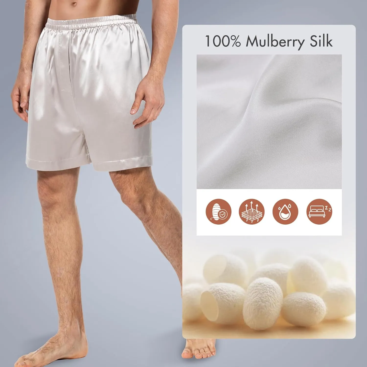 COLD POSH Men's Silk Boxers Luxury Mulberry Silk Underwear, Smooth Loungewear Shorts