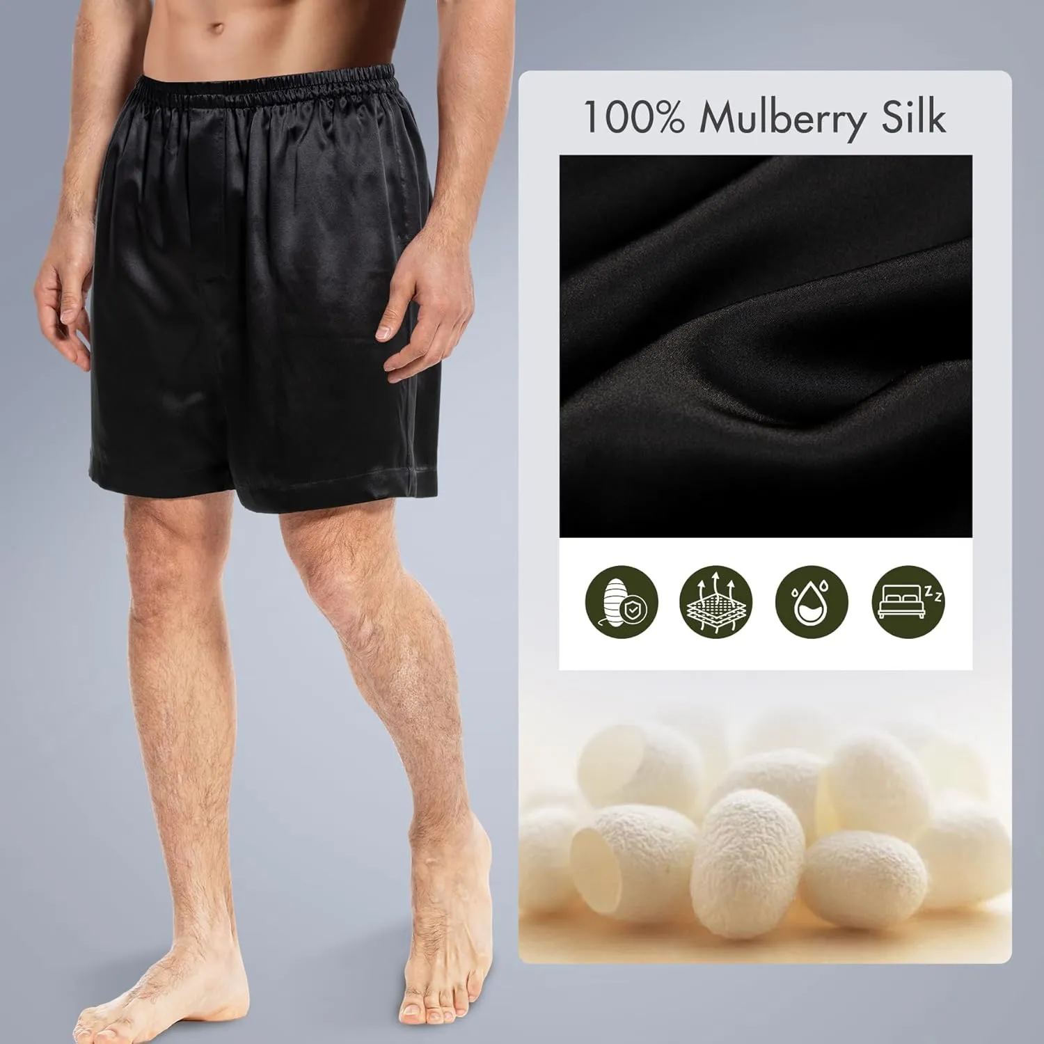 COLD POSH Men's Silk Boxers Luxury Mulberry Silk Underwear, Smooth Loungewear Shorts