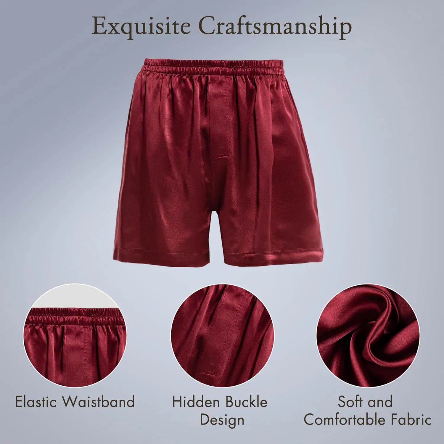 COLD POSH Men's Silk Boxers Luxury Mulberry Silk Underwear, Smooth Loungewear Shorts