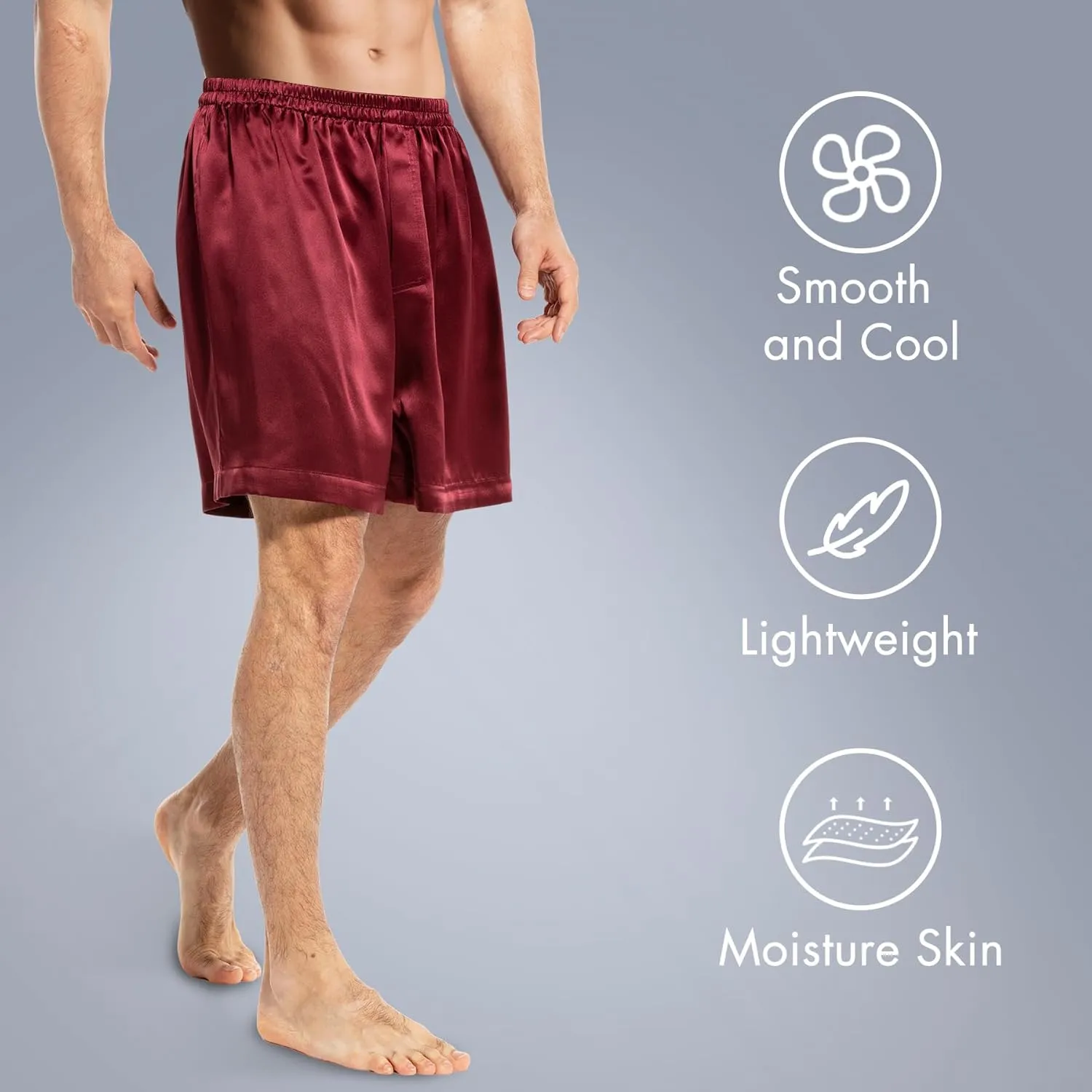 COLD POSH Men's Silk Boxers Luxury Mulberry Silk Underwear, Smooth Loungewear Shorts