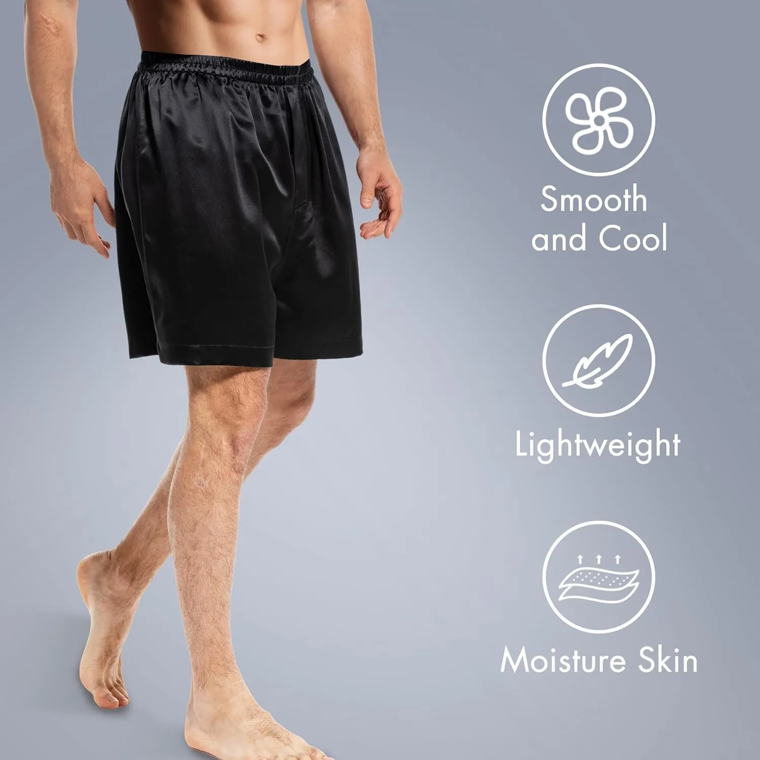 COLD POSH Men's Silk Boxers Luxury Mulberry Silk Underwear, Smooth Loungewear Shorts