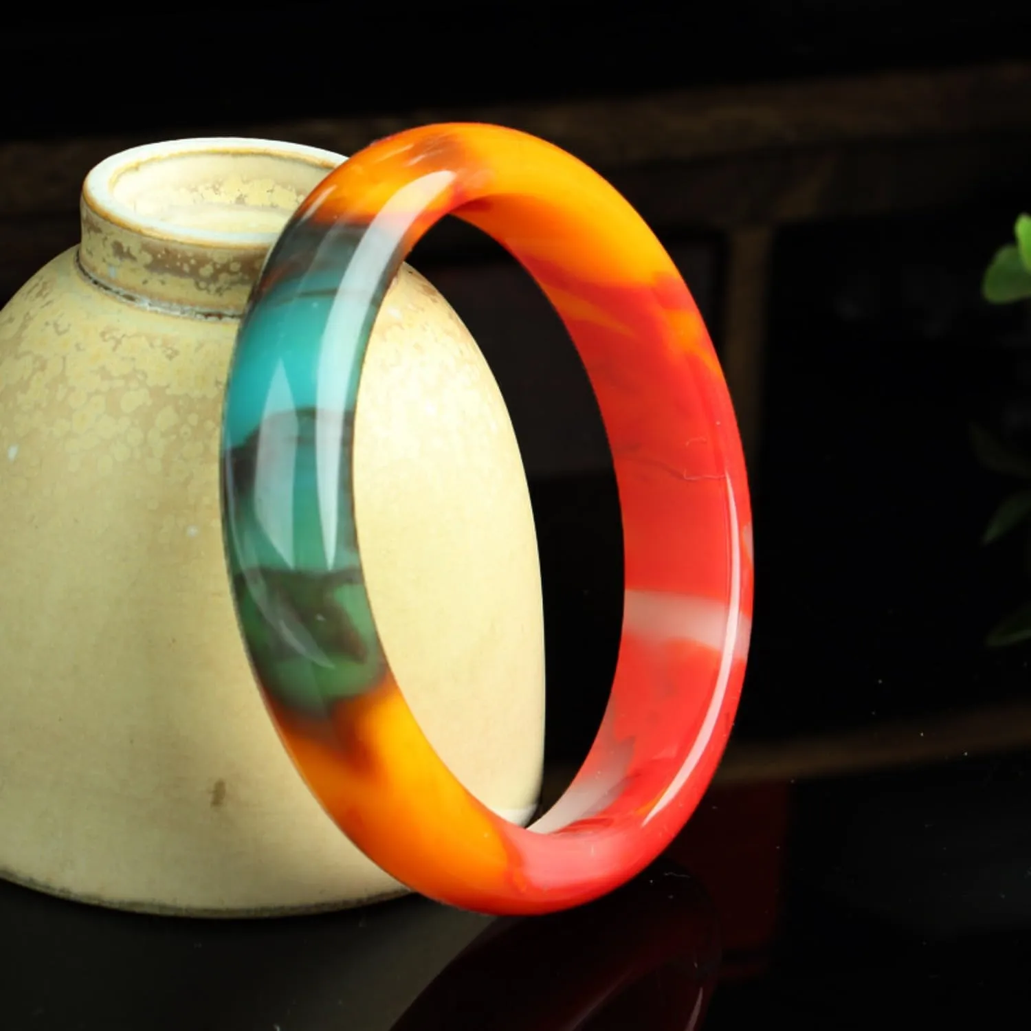 Colorful Gemstone Bangle for Women, Semi-red and Semi-white Design, Appropriate for a Female Friend's Gift