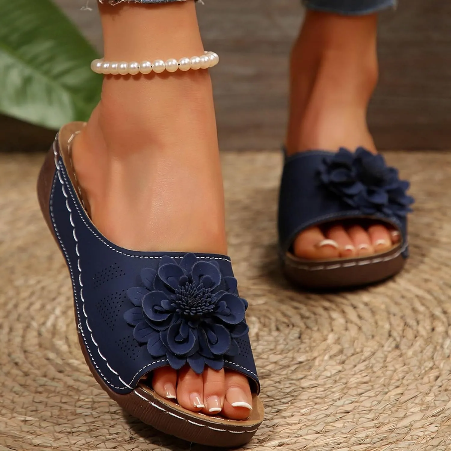 Comfortable Non-Slip Open-Toe Wedge Sandals for Women Dress Orthopedic Summer Ladies Platform Leather Wedge Arch Support Slip on Shoes Dressy