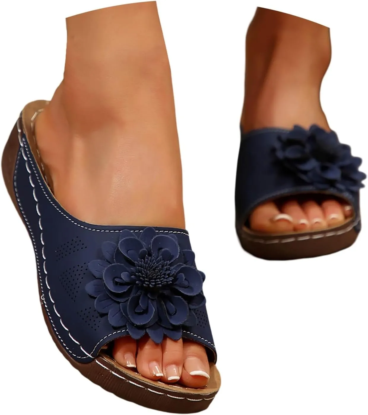 Comfortable Non-Slip Open-Toe Wedge Sandals for Women Dress Orthopedic Summer Ladies Platform Leather Wedge Arch Support Slip on Shoes Dressy