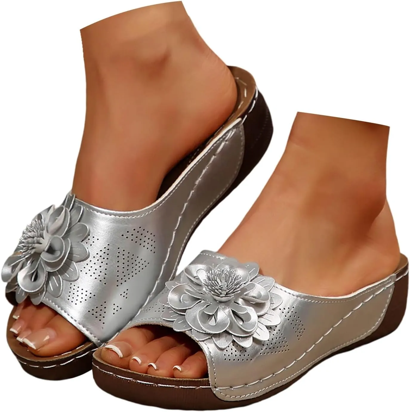 Comfortable Non-Slip Open-Toe Wedge Sandals for Women Dress Orthopedic Summer Ladies Platform Leather Wedge Arch Support Slip on Shoes Dressy