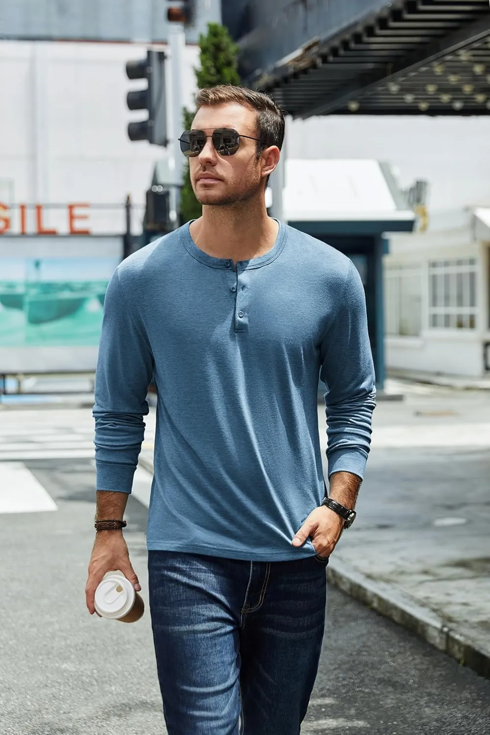 COOFANDY Men's Henley T-Shirt Long Sleeve Casual Lightweight Pullover Shirts Soft Stretch Basic Tees Fall Tops