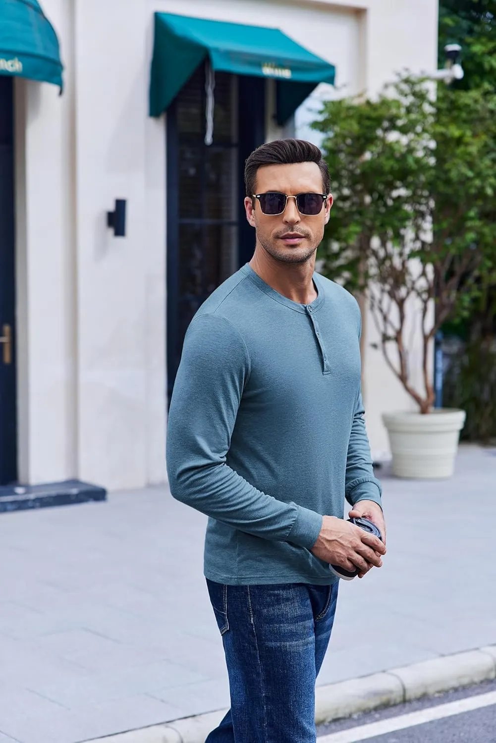COOFANDY Men's Henley T-Shirt Long Sleeve Casual Lightweight Pullover Shirts Soft Stretch Basic Tees Fall Tops