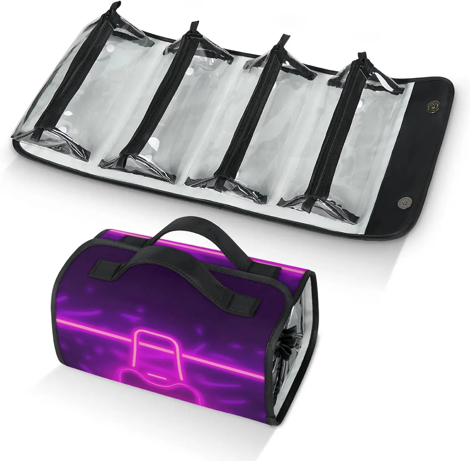 Cool Tech Cars Travel Toiletry Bag for Women, 4 in 1 Roll Up Makeup Cosmetic Bag With 4 Removable PVC Zipper Pouch