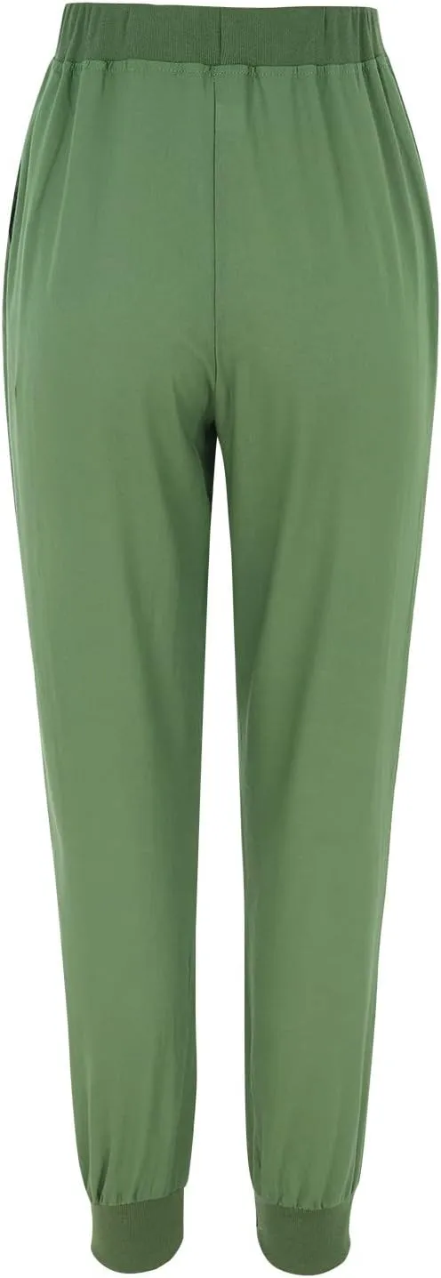 Cotton Linen Pants Women Breathable Comfy Solid Color Palazzo Pants Casual Trendy Elastic Waist Trousers with Pockets