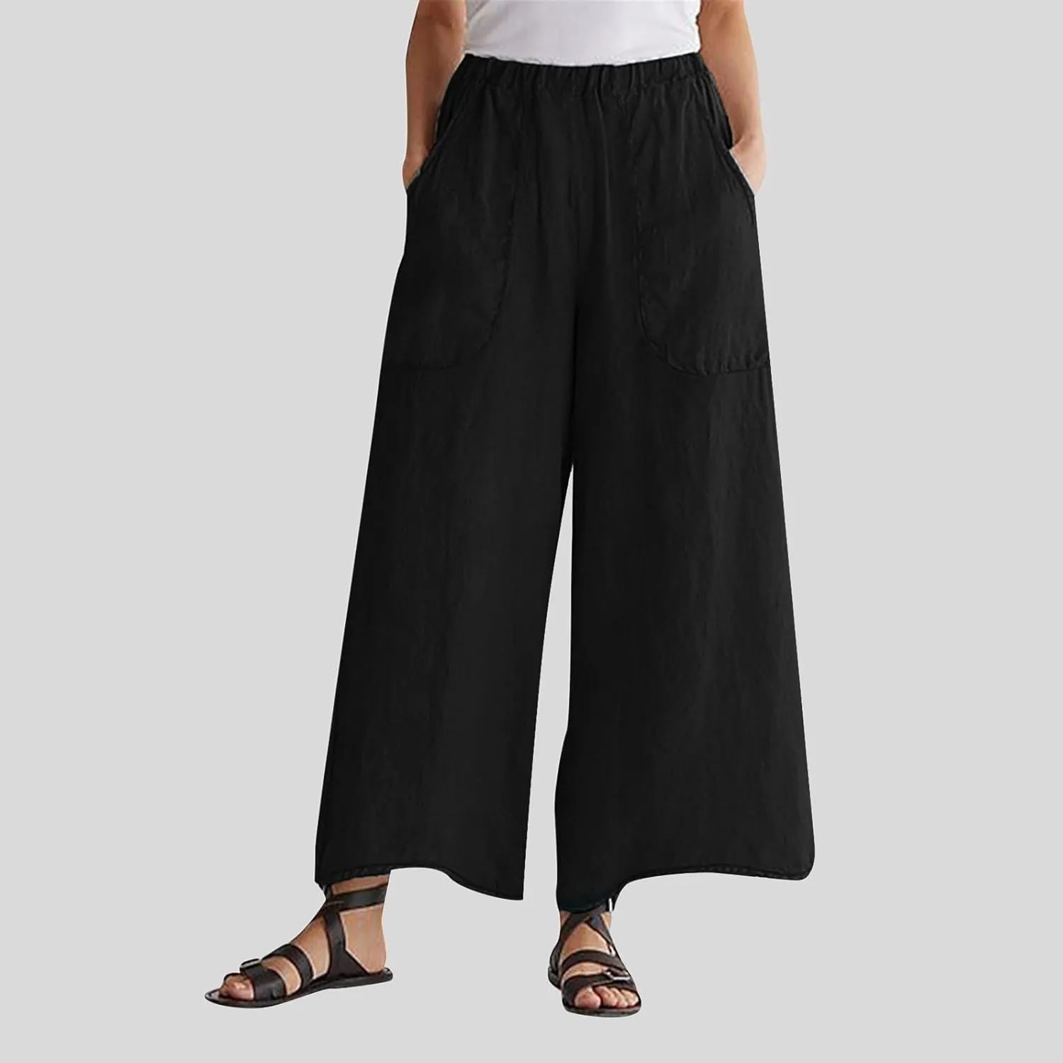 Cotton Pants for Women Casual Summer Linen Pants High Waisted Button Wide Leg Loose Palazzo Lounge Fashion Pants