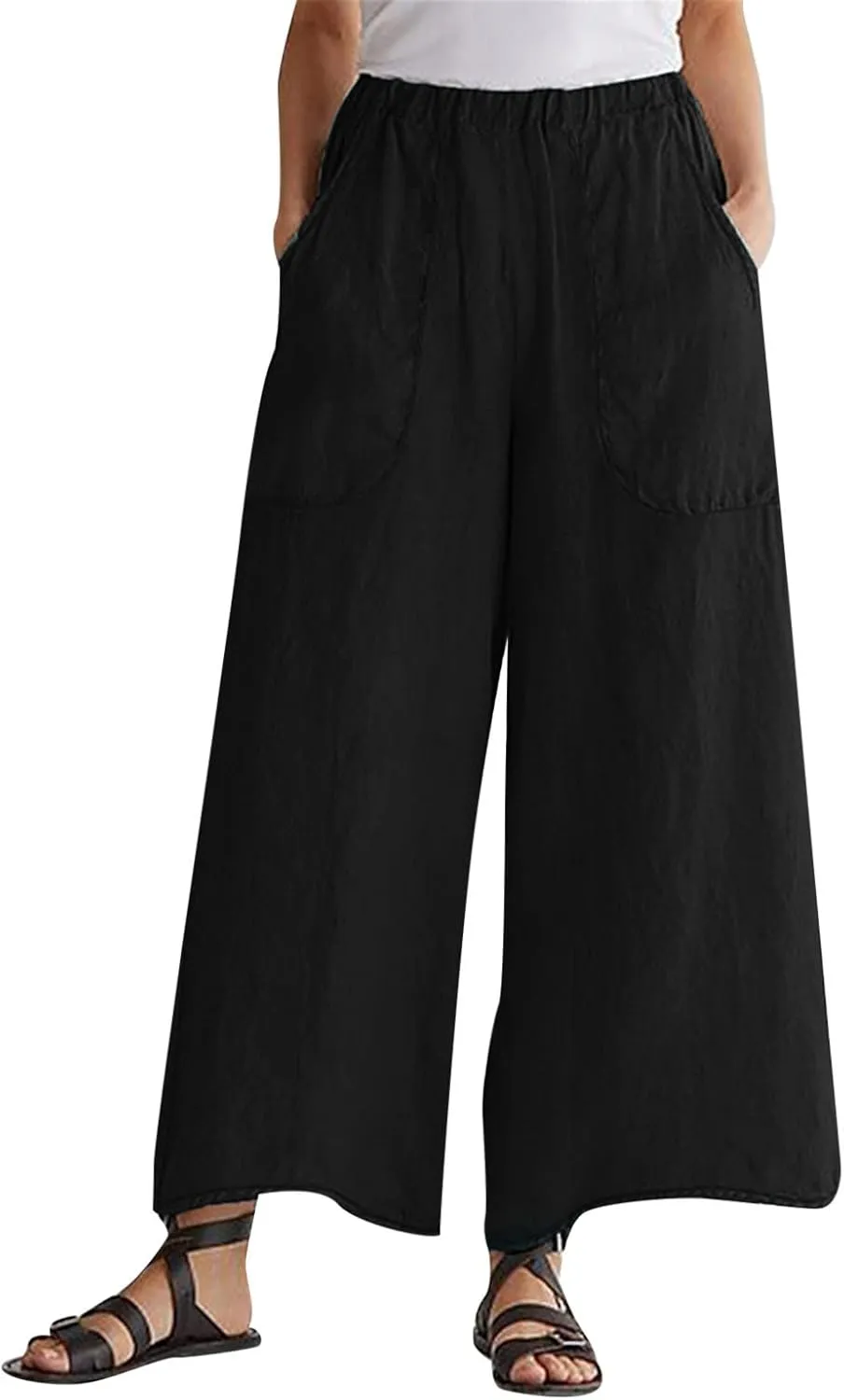 Cotton Pants for Women Casual Summer Linen Pants High Waisted Button Wide Leg Loose Palazzo Lounge Fashion Pants