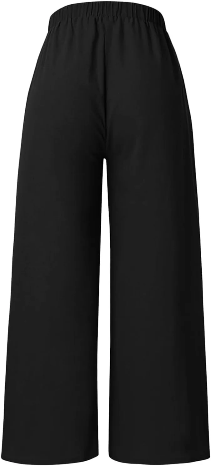 Cotton Pants for Women Casual Summer Linen Pants High Waisted Button Wide Leg Loose Palazzo Lounge Fashion Pants