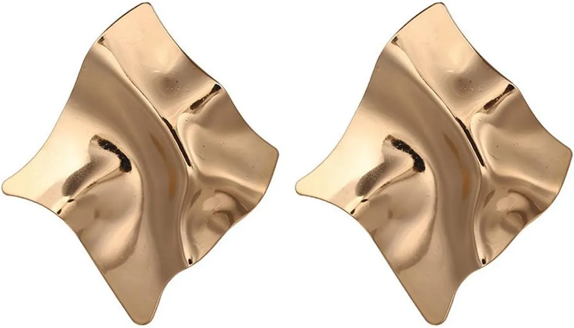 Creative Irregular Texture Square Large Stud Earrings for Women- Modern Geometric Design in Gold and Silver - Unique Mirror-Inspired Fashion No Piercing Earrings Statement Jewelry