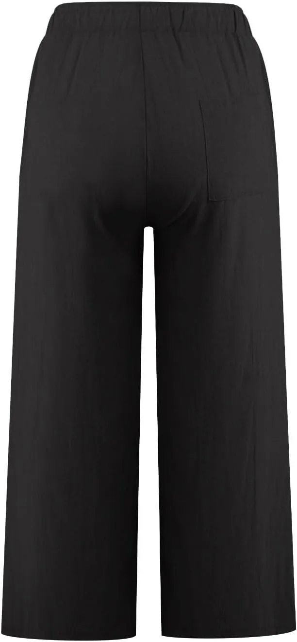 Cropped Linen Pants Women Casual High Waisted Wide Leg Lounge Pant 2025 Loose Lightweight Cotton Capris with Pockets