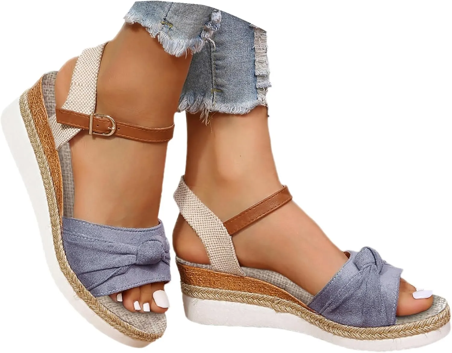 Crzidha Wedge Sandals for Women, Womens Espadrilles Open Toe Ankle Strap Platform Wedge Heels Sandals Dressy Summer Ankle Strap Comfortable Slip on Sandals Orthopedic Sandals Casual Beach Shoes