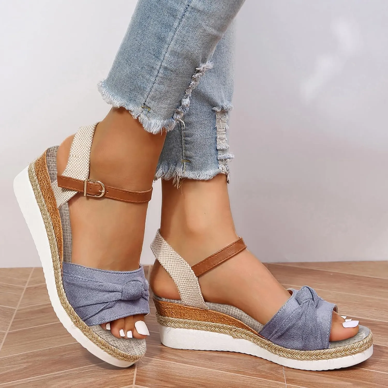 Crzidha Wedge Sandals for Women, Womens Espadrilles Open Toe Ankle Strap Platform Wedge Heels Sandals Dressy Summer Ankle Strap Comfortable Slip on Sandals Orthopedic Sandals Casual Beach Shoes