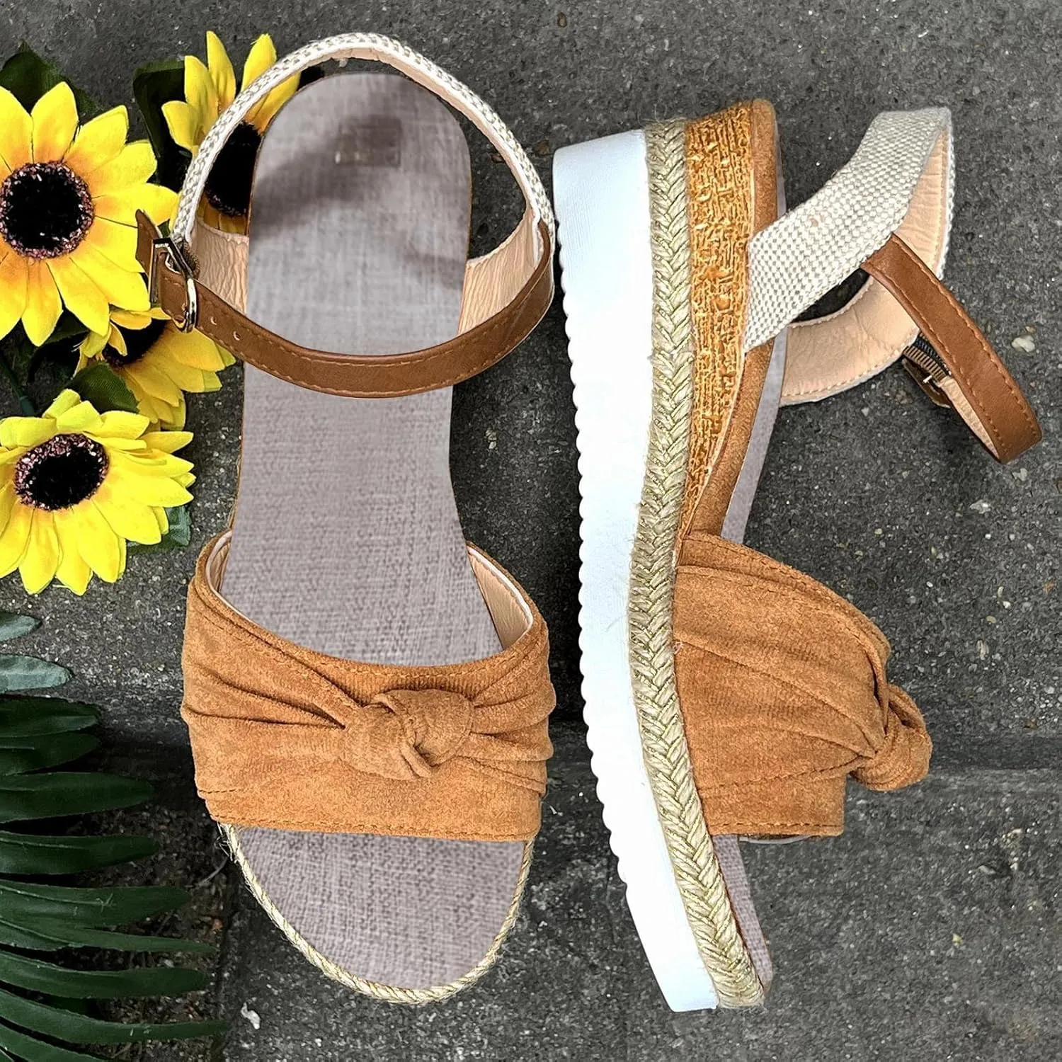Crzidha Wedge Sandals for Women, Womens Espadrilles Open Toe Ankle Strap Platform Wedge Heels Sandals Dressy Summer Ankle Strap Comfortable Slip on Sandals Orthopedic Sandals Casual Beach Shoes