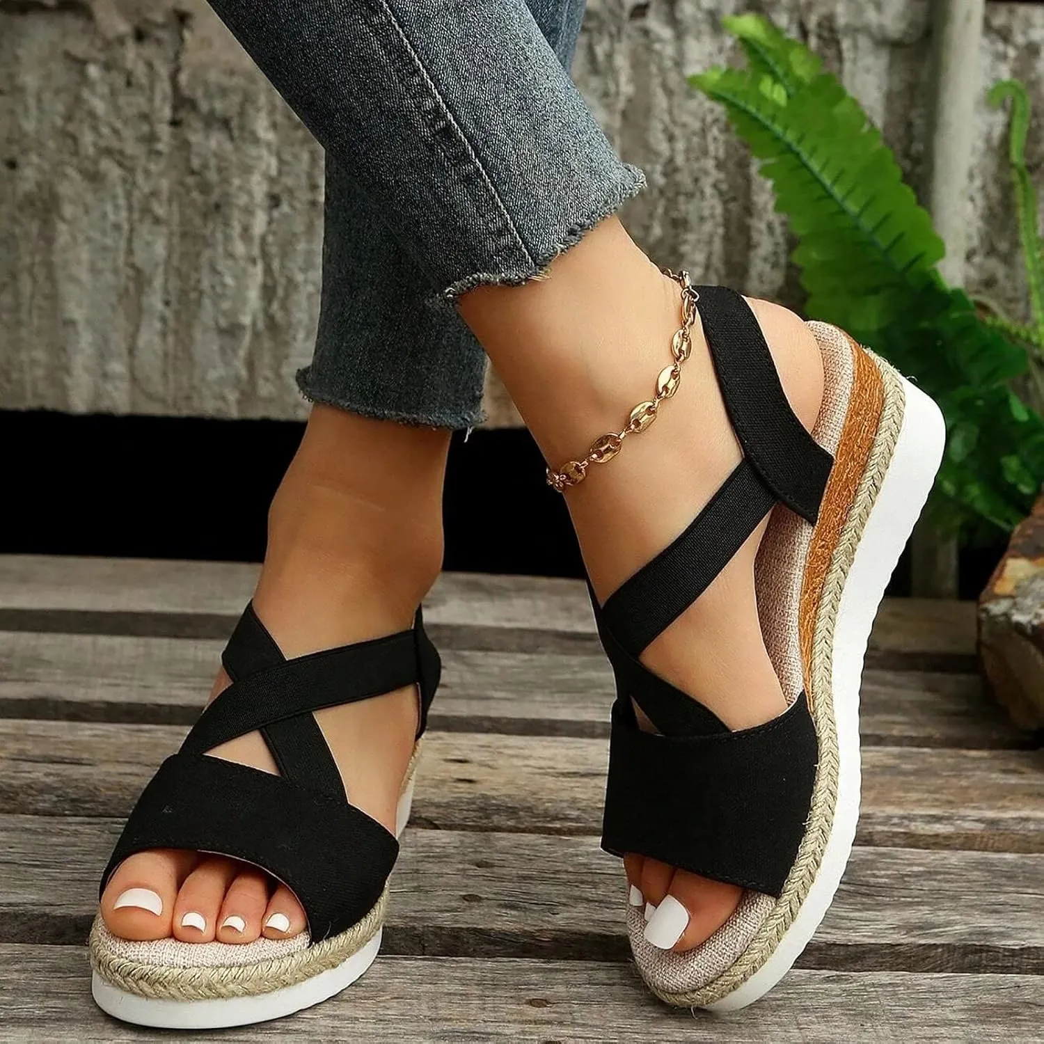 Crzidha Wedge Sandals for Women, Womens Espadrilles Open Toe Ankle Strap Platform Wedge Heels Sandals Dressy Summer Ankle Strap Comfortable Slip on Sandals Orthopedic Sandals Casual Beach Shoes