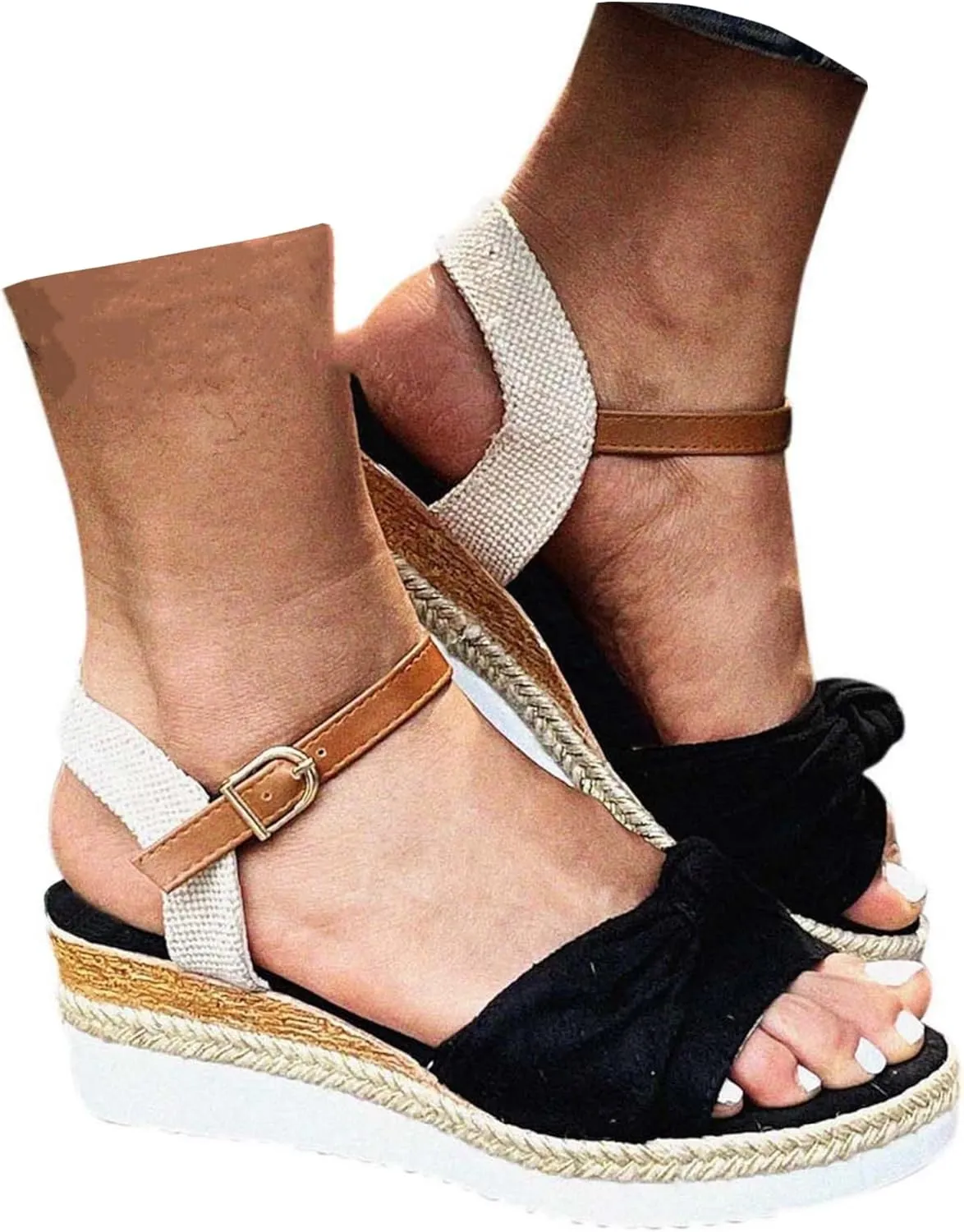 Crzidha Wedge Sandals for Women, Womens Espadrilles Open Toe Ankle Strap Platform Wedge Heels Sandals Dressy Summer Ankle Strap Comfortable Slip on Sandals Orthopedic Sandals Casual Beach Shoes