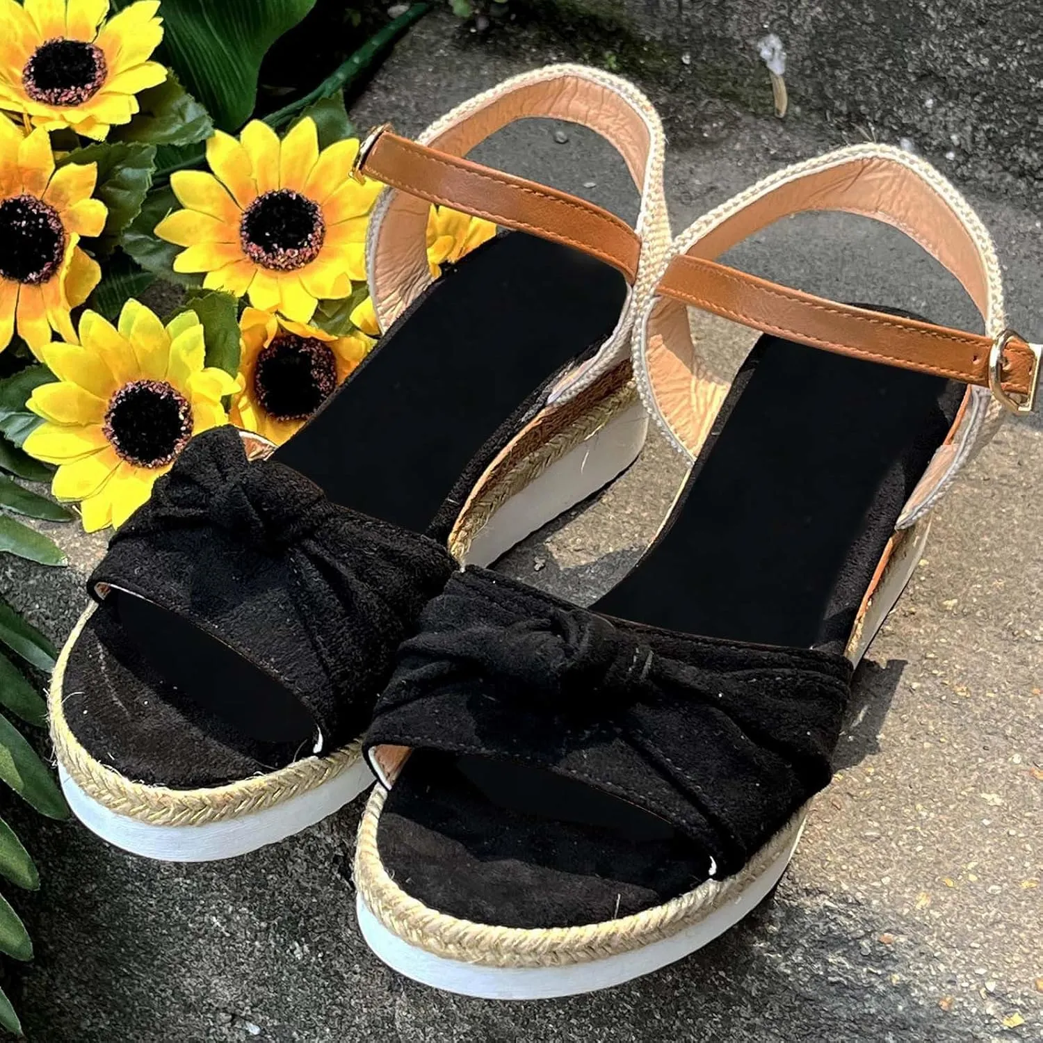 Crzidha Wedge Sandals for Women, Womens Espadrilles Open Toe Ankle Strap Platform Wedge Heels Sandals Dressy Summer Ankle Strap Comfortable Slip on Sandals Orthopedic Sandals Casual Beach Shoes