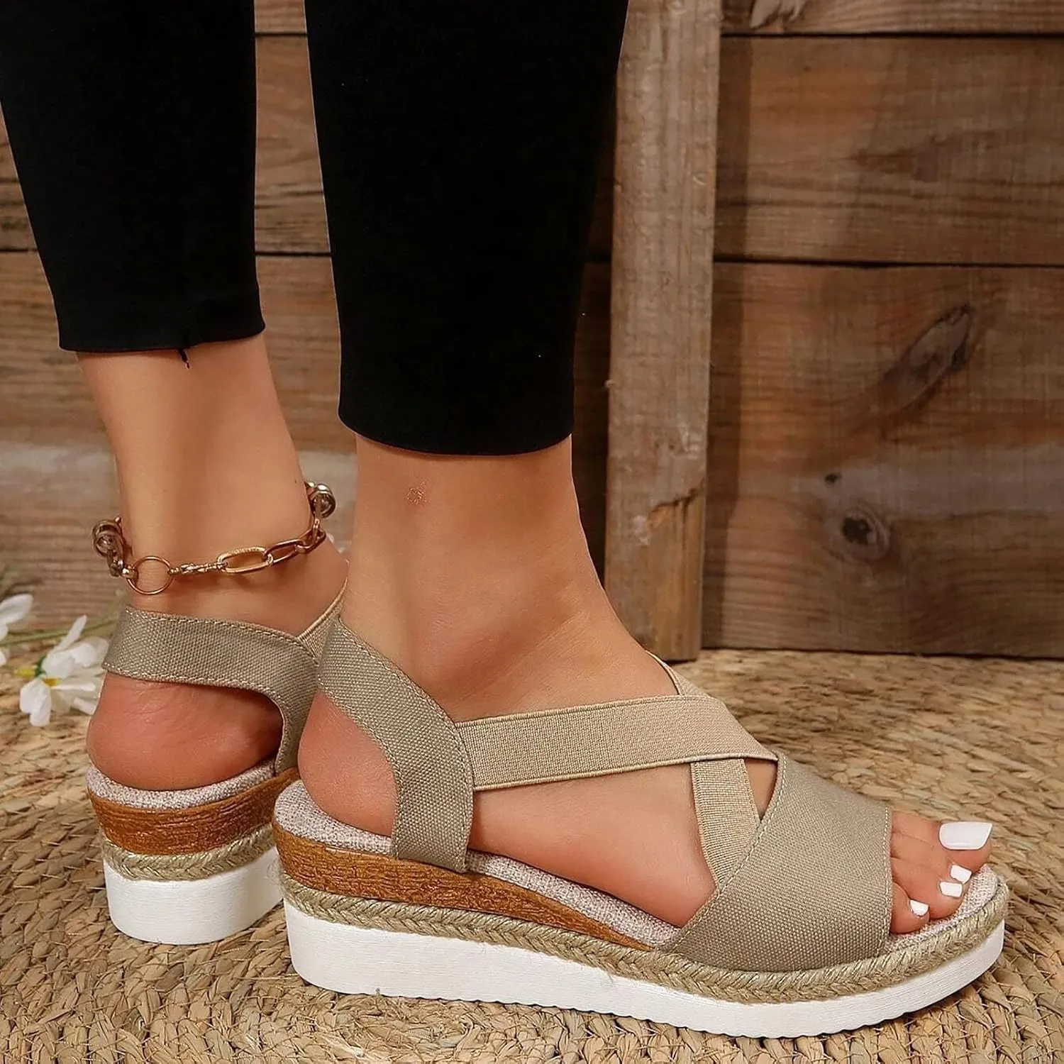 Crzidha Wedge Sandals for Women, Womens Espadrilles Open Toe Ankle Strap Platform Wedge Heels Sandals Dressy Summer Ankle Strap Comfortable Slip on Sandals Orthopedic Sandals Casual Beach Shoes