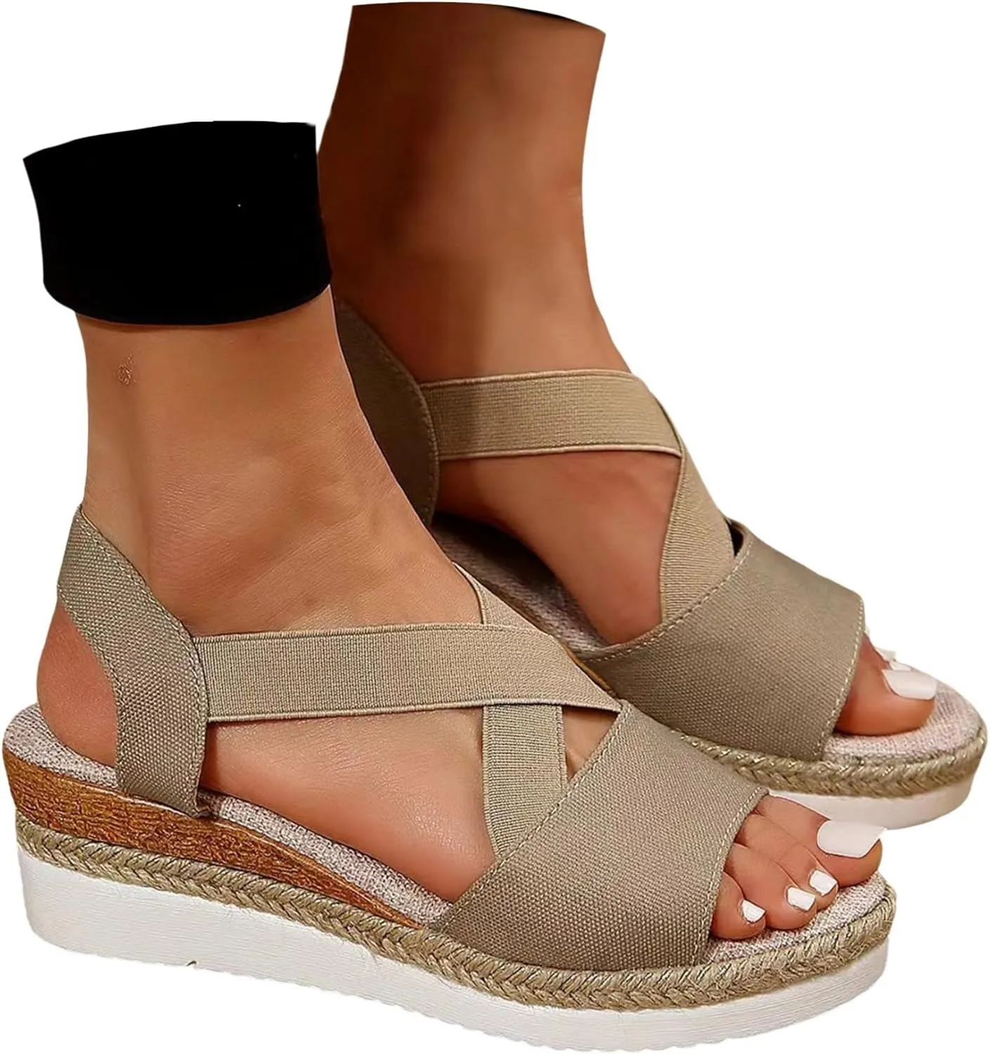 Crzidha Wedge Sandals for Women, Womens Espadrilles Open Toe Ankle Strap Platform Wedge Heels Sandals Dressy Summer Ankle Strap Comfortable Slip on Sandals Orthopedic Sandals Casual Beach Shoes