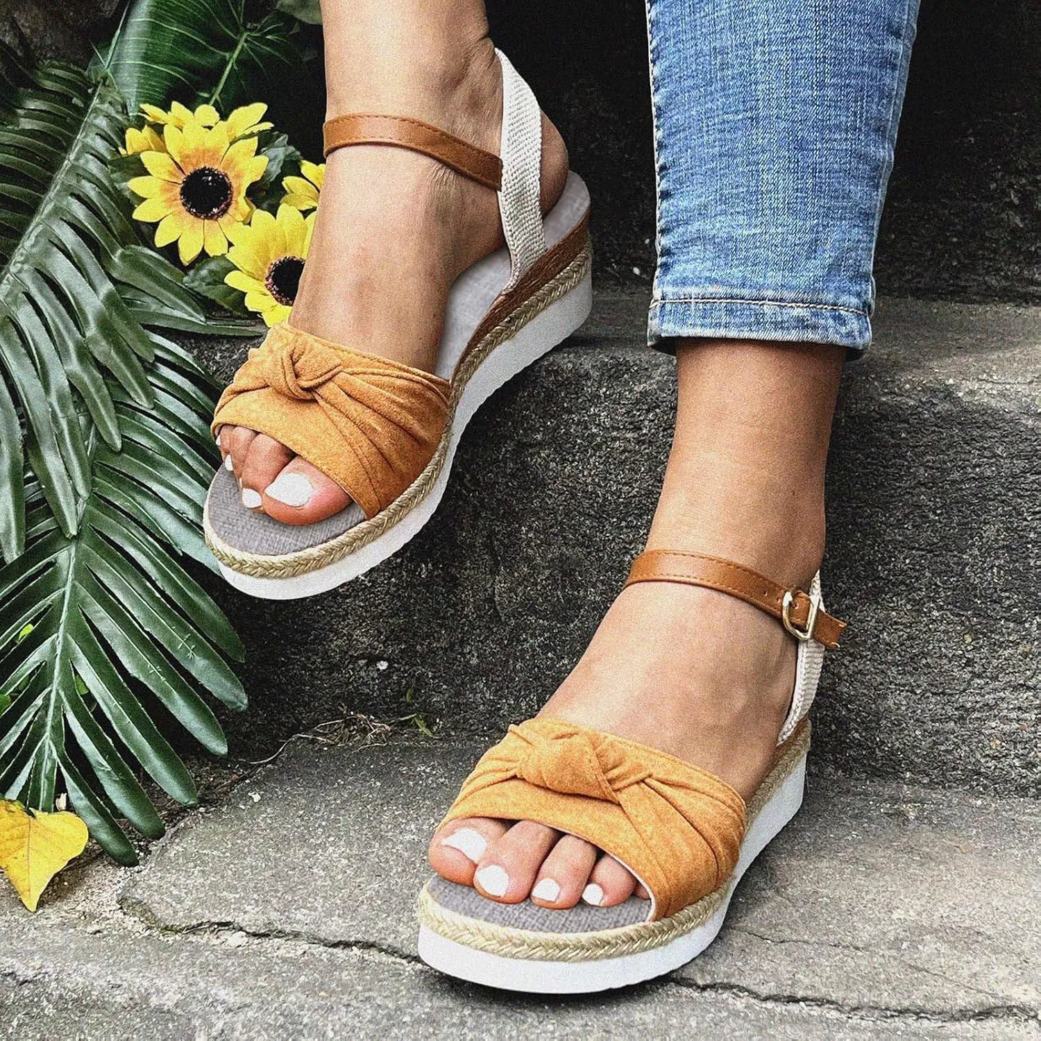 Crzidha Wedge Sandals for Women, Womens Espadrilles Open Toe Ankle Strap Platform Wedge Heels Sandals Dressy Summer Ankle Strap Comfortable Slip on Sandals Orthopedic Sandals Casual Beach Shoes
