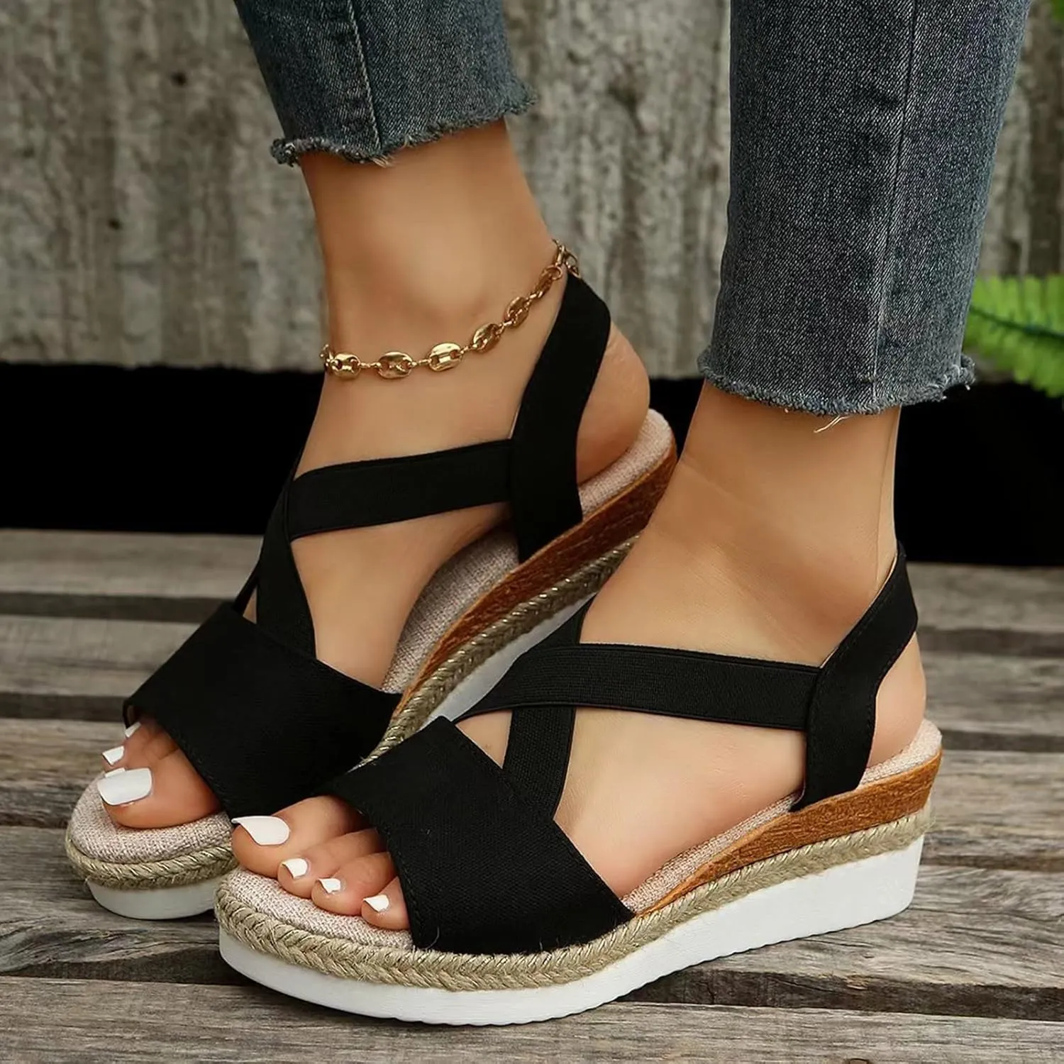 Crzidha Wedge Sandals for Women, Womens Espadrilles Open Toe Ankle Strap Platform Wedge Heels Sandals Dressy Summer Ankle Strap Comfortable Slip on Sandals Orthopedic Sandals Casual Beach Shoes