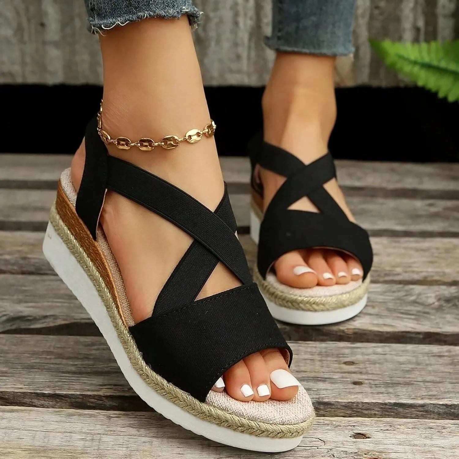 Crzidha Wedge Sandals for Women, Womens Espadrilles Open Toe Ankle Strap Platform Wedge Heels Sandals Dressy Summer Ankle Strap Comfortable Slip on Sandals Orthopedic Sandals Casual Beach Shoes