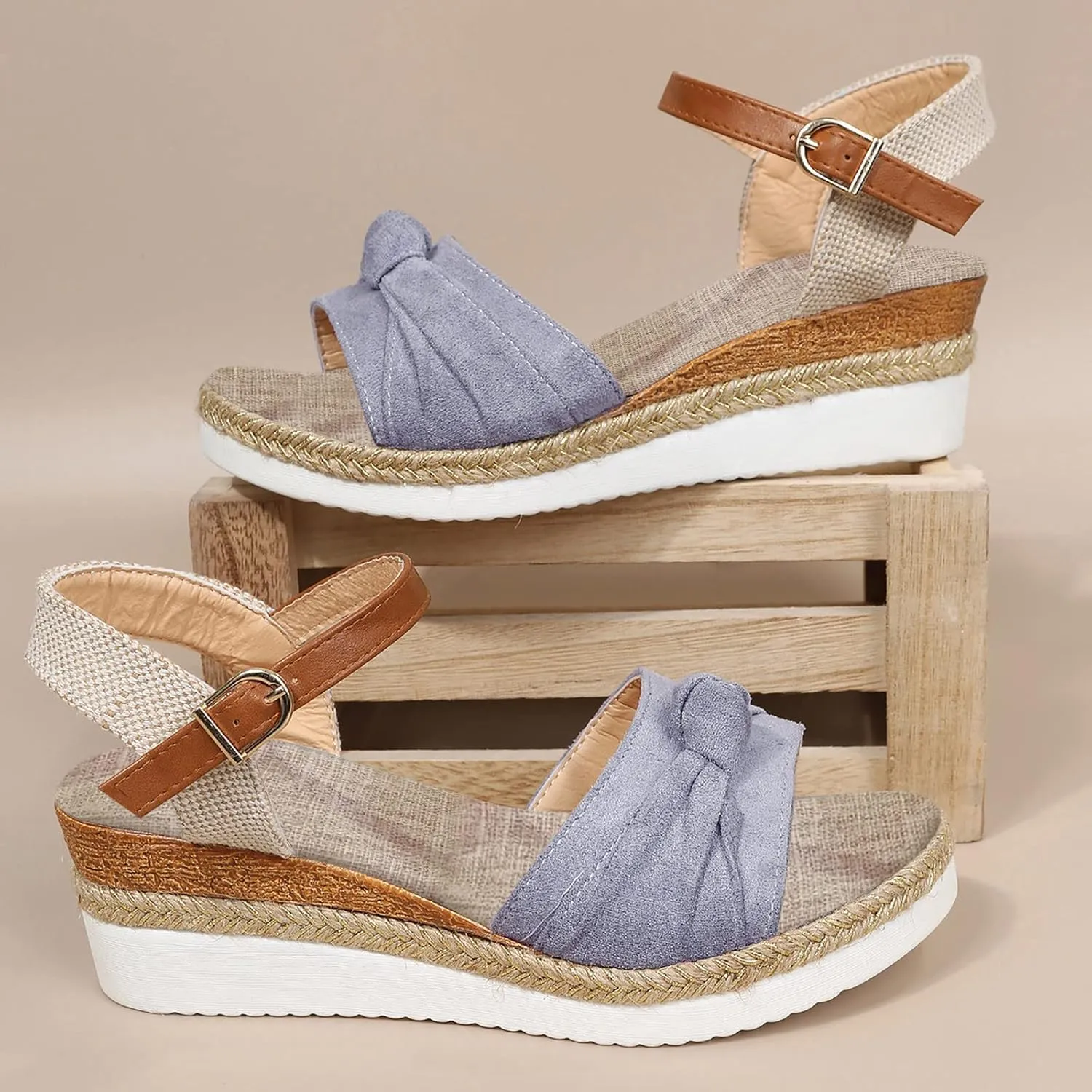 Crzidha Wedge Sandals for Women, Womens Espadrilles Open Toe Ankle Strap Platform Wedge Heels Sandals Dressy Summer Ankle Strap Comfortable Slip on Sandals Orthopedic Sandals Casual Beach Shoes