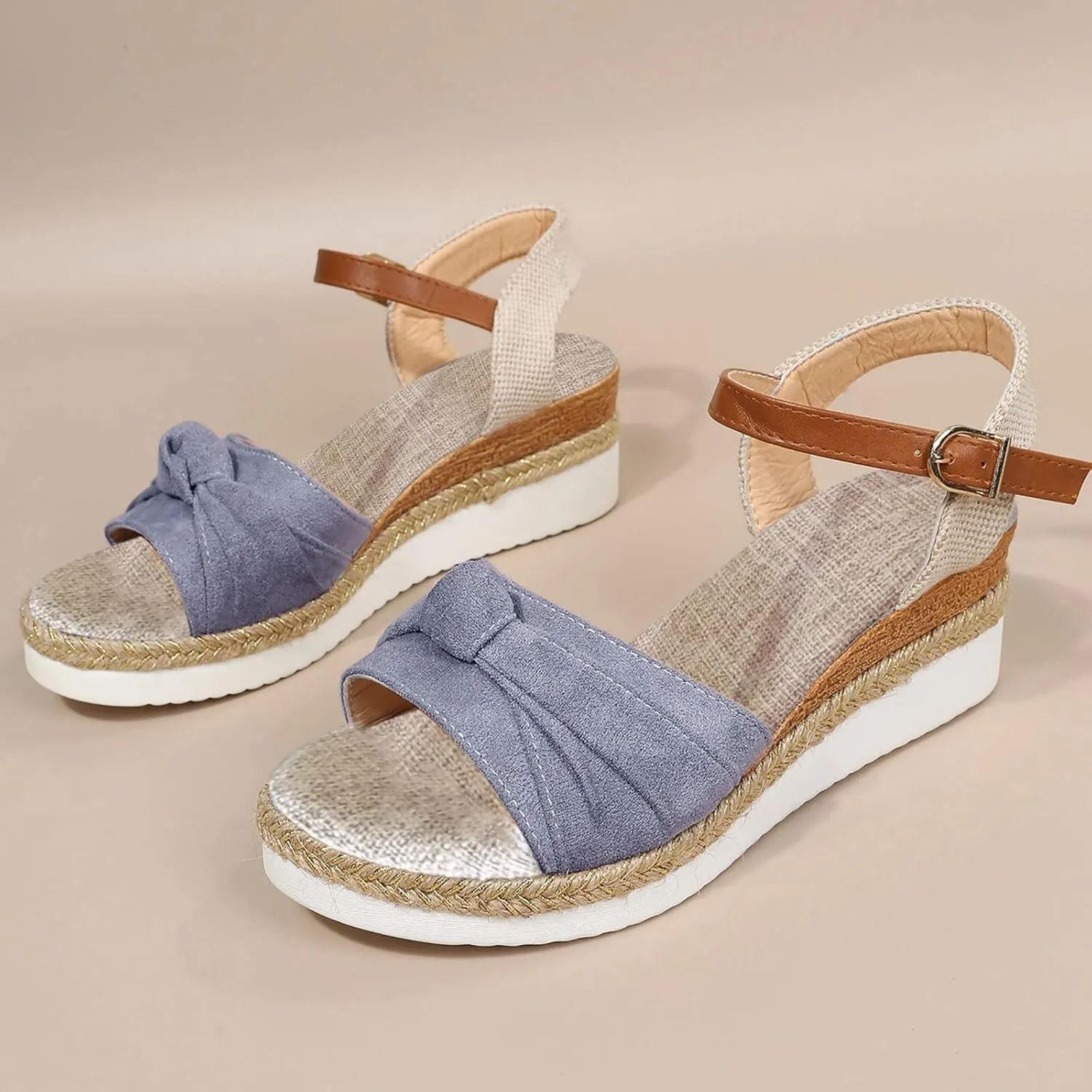 Crzidha Wedge Sandals for Women, Womens Espadrilles Open Toe Ankle Strap Platform Wedge Heels Sandals Dressy Summer Ankle Strap Comfortable Slip on Sandals Orthopedic Sandals Casual Beach Shoes