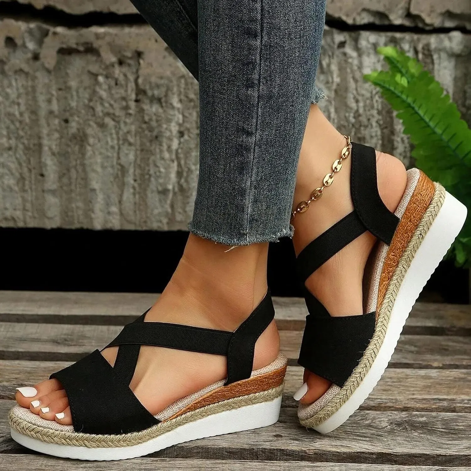 Crzidha Wedge Sandals for Women, Womens Espadrilles Open Toe Ankle Strap Platform Wedge Heels Sandals Dressy Summer Ankle Strap Comfortable Slip on Sandals Orthopedic Sandals Casual Beach Shoes