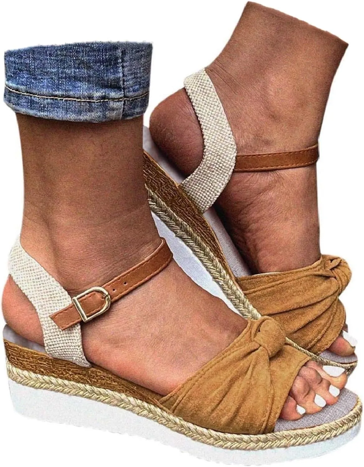 Crzidha Wedge Sandals for Women, Womens Espadrilles Open Toe Ankle Strap Platform Wedge Heels Sandals Dressy Summer Ankle Strap Comfortable Slip on Sandals Orthopedic Sandals Casual Beach Shoes