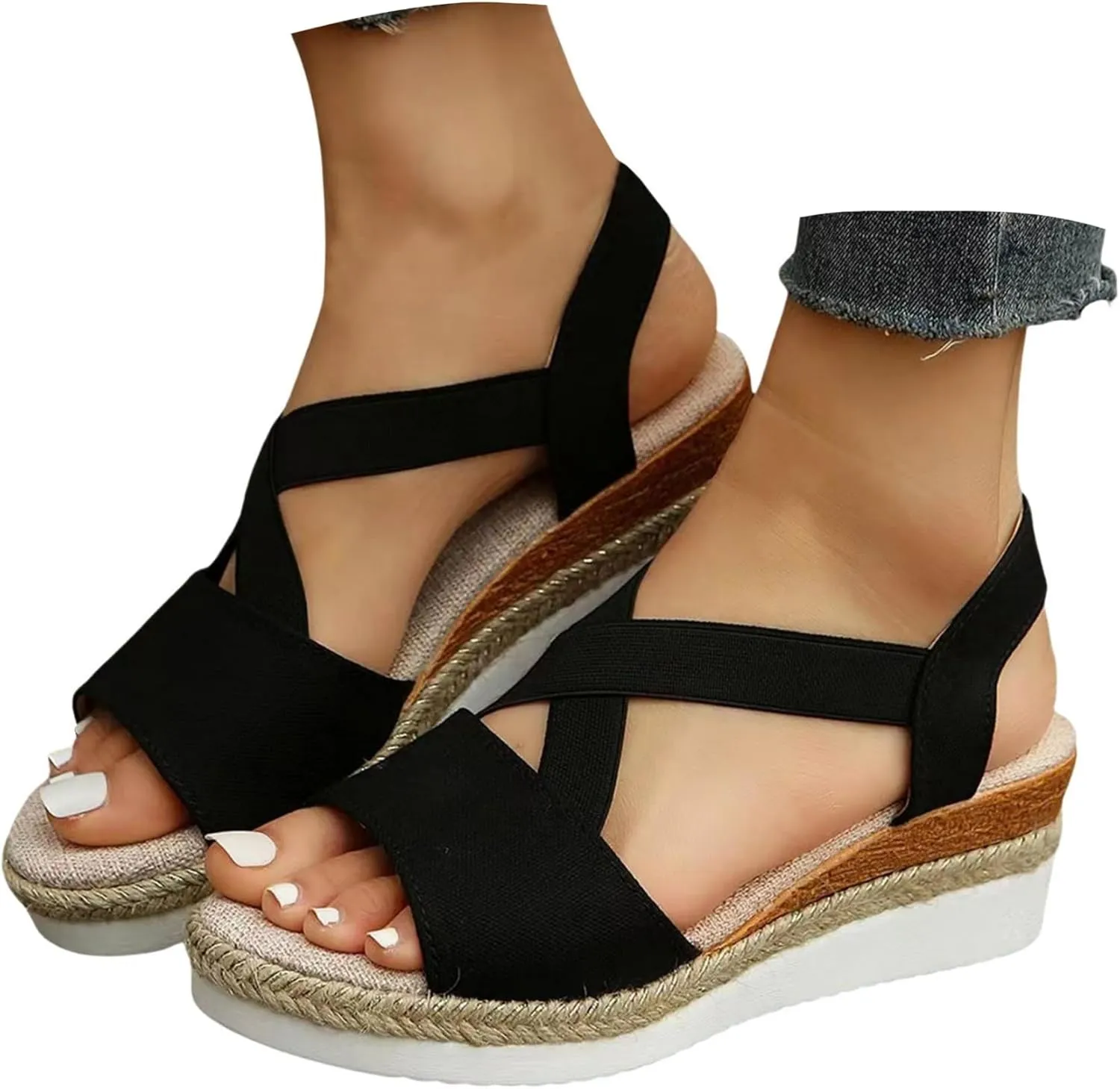 Crzidha Wedge Sandals for Women, Womens Espadrilles Open Toe Ankle Strap Platform Wedge Heels Sandals Dressy Summer Ankle Strap Comfortable Slip on Sandals Orthopedic Sandals Casual Beach Shoes