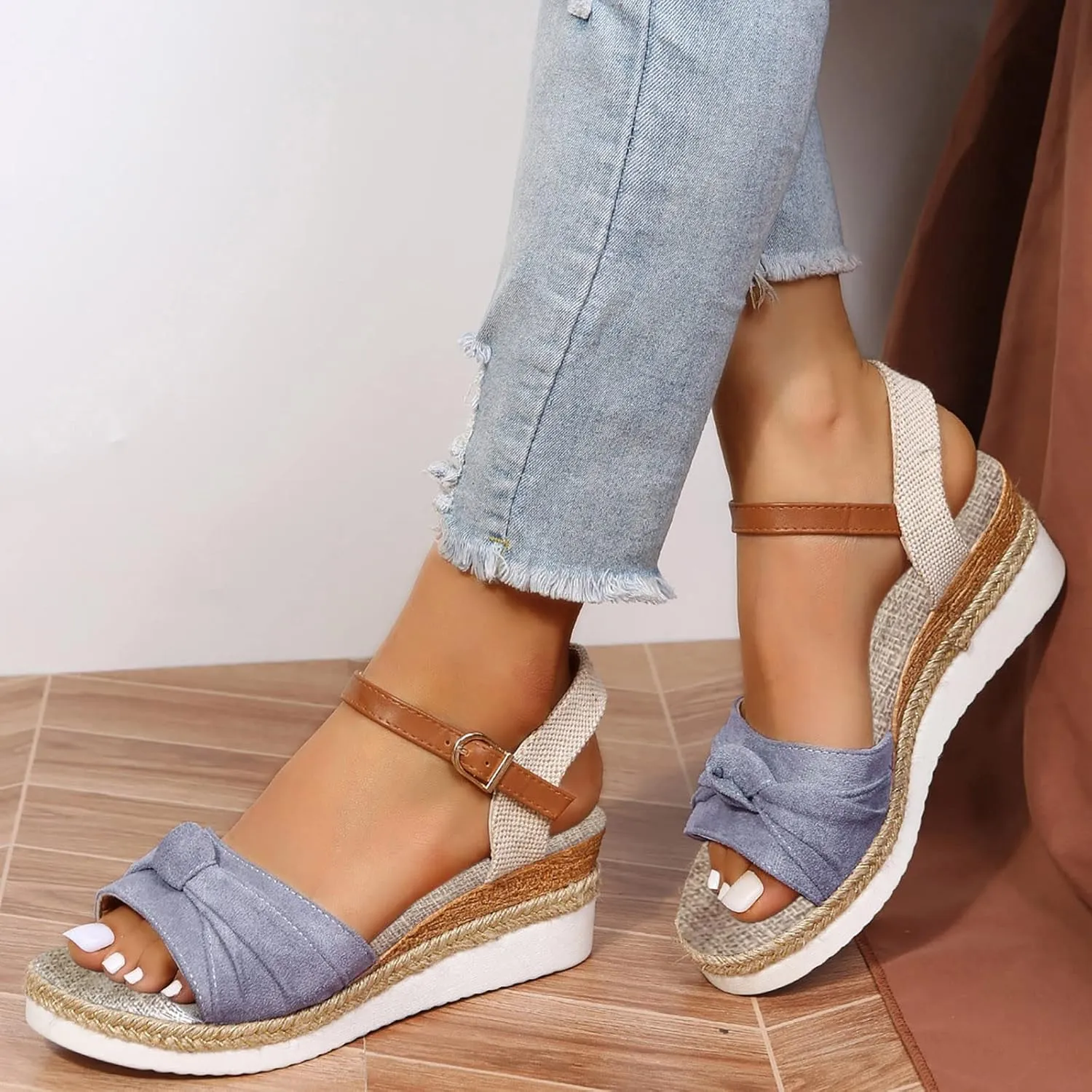 Crzidha Wedge Sandals for Women, Womens Espadrilles Open Toe Ankle Strap Platform Wedge Heels Sandals Dressy Summer Ankle Strap Comfortable Slip on Sandals Orthopedic Sandals Casual Beach Shoes