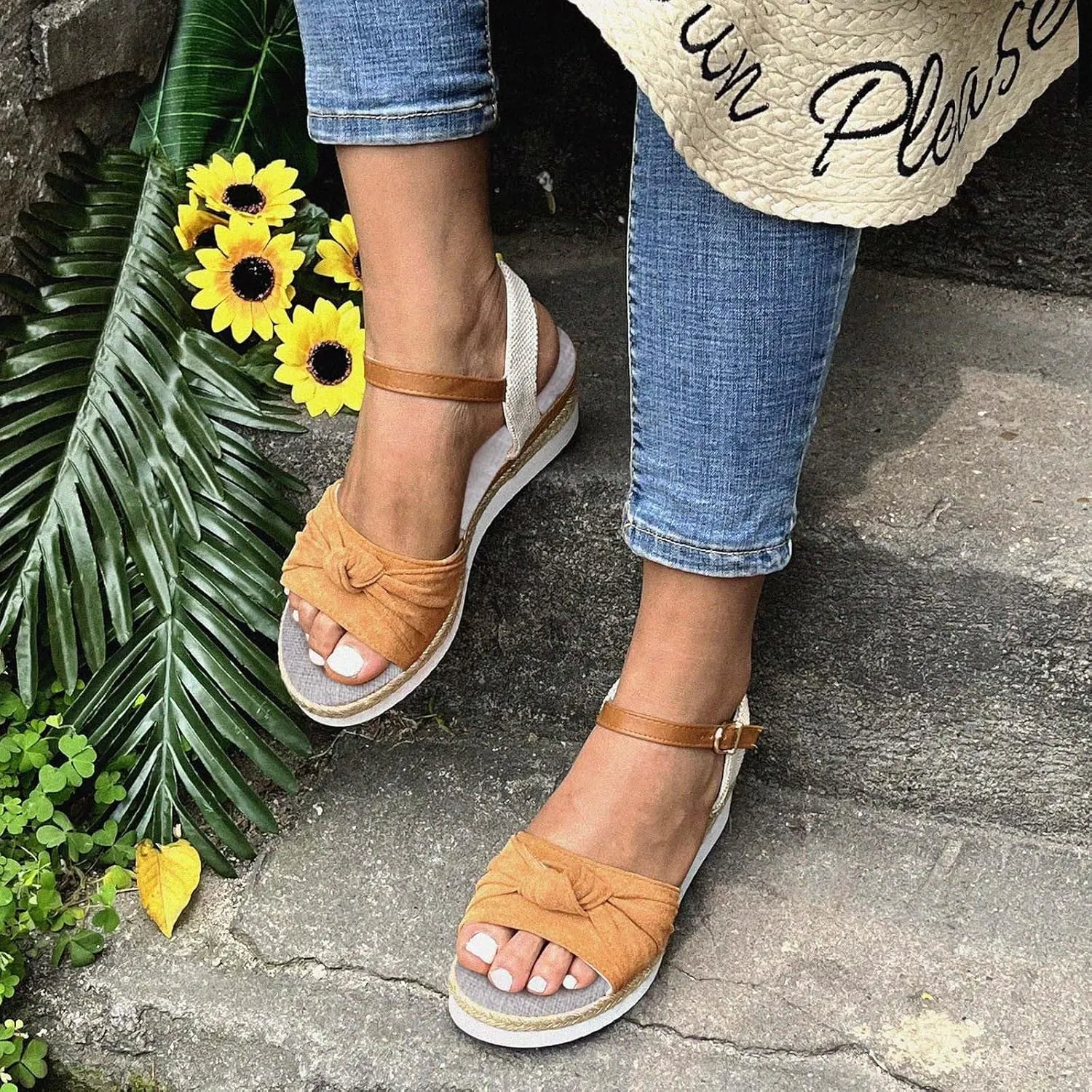 Crzidha Wedge Sandals for Women, Womens Espadrilles Open Toe Ankle Strap Platform Wedge Heels Sandals Dressy Summer Ankle Strap Comfortable Slip on Sandals Orthopedic Sandals Casual Beach Shoes