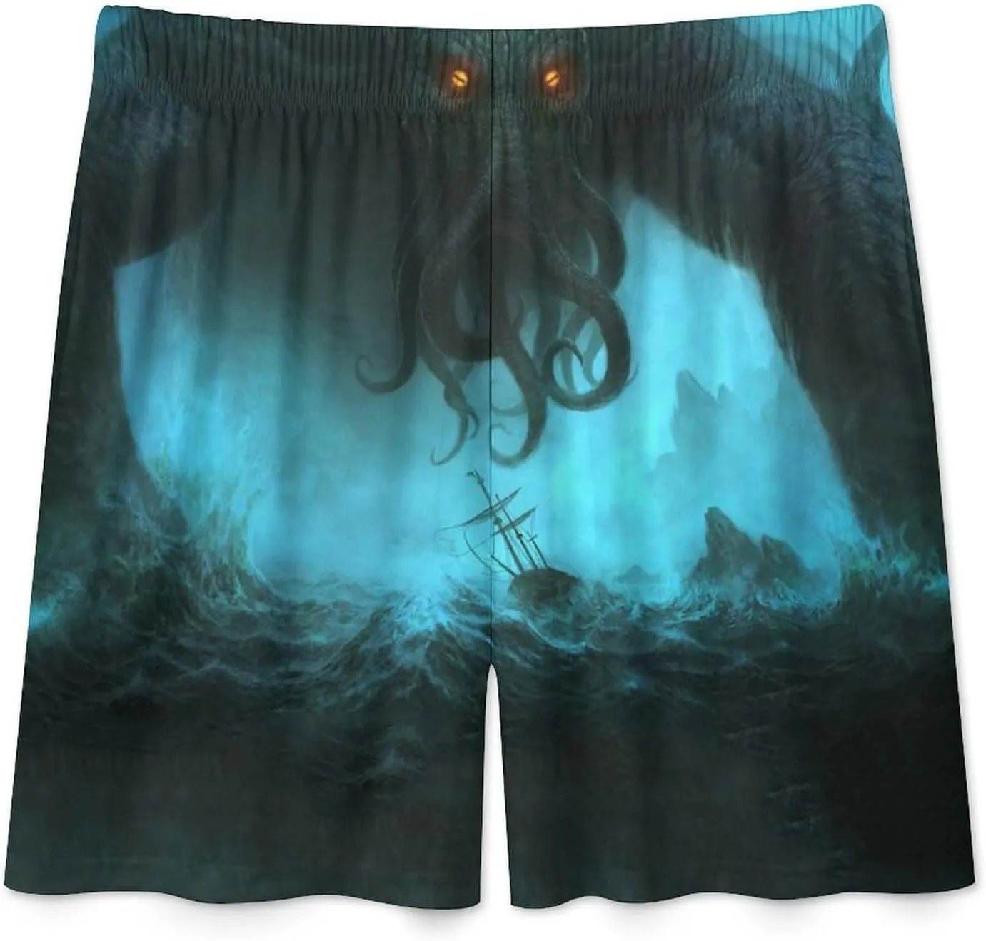 Cthulhu in Deep Ocean Men's Satin Pajama Boxer Shorts Silk Feeling Lounge Sleep Underwear