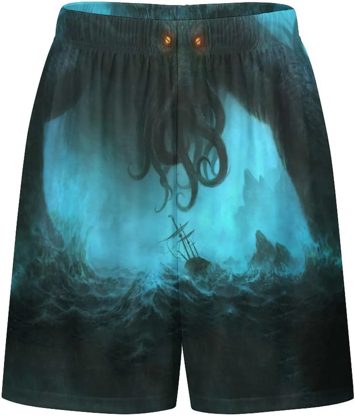 Cthulhu in Deep Ocean Men's Satin Pajama Boxer Shorts Silk Feeling Lounge Sleep Underwear