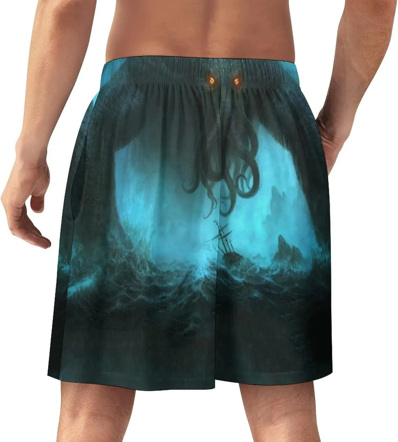 Cthulhu in Deep Ocean Men's Satin Pajama Boxer Shorts Silk Feeling Lounge Sleep Underwear