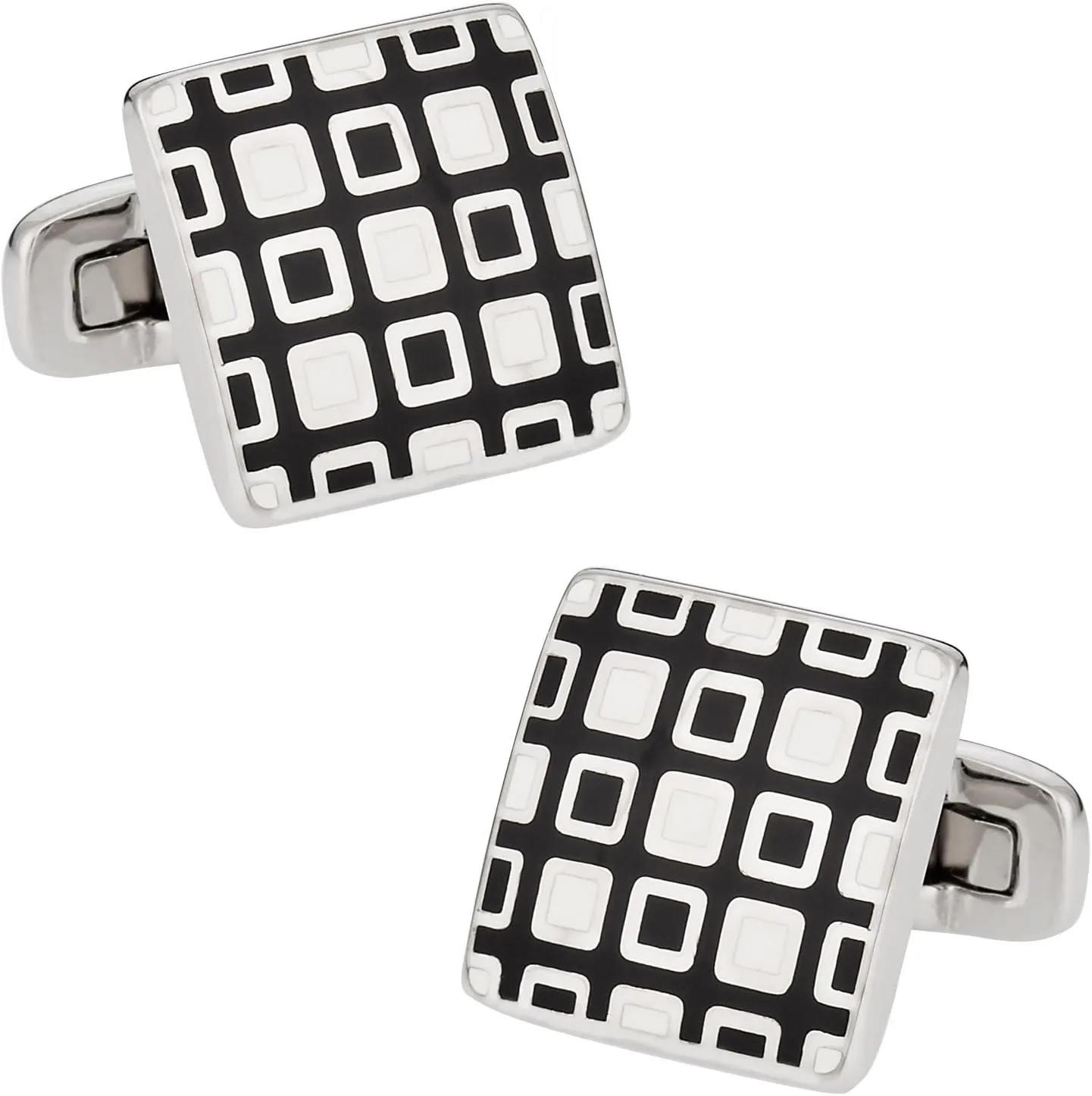 Cuff-Daddy Black White Enamel Square Cufflinks with Presentation Box