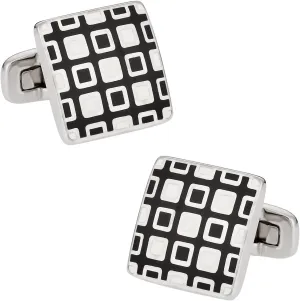 Cuff-Daddy Black White Enamel Square Cufflinks with Presentation Box