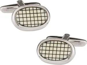 Cuff-Daddy Classy Oval Enamel White Screen Cufflinks Set Silver-Tone