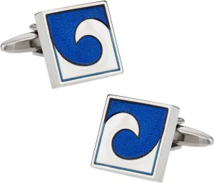 Cuff-Daddy Great Blue Wave Art cuff links with Jewelry Presentation Gift Box Unique Design Formal Shirts Travel Storage Display Handmade Cufflinks & Shirt Accessories Men Business Wedding Party