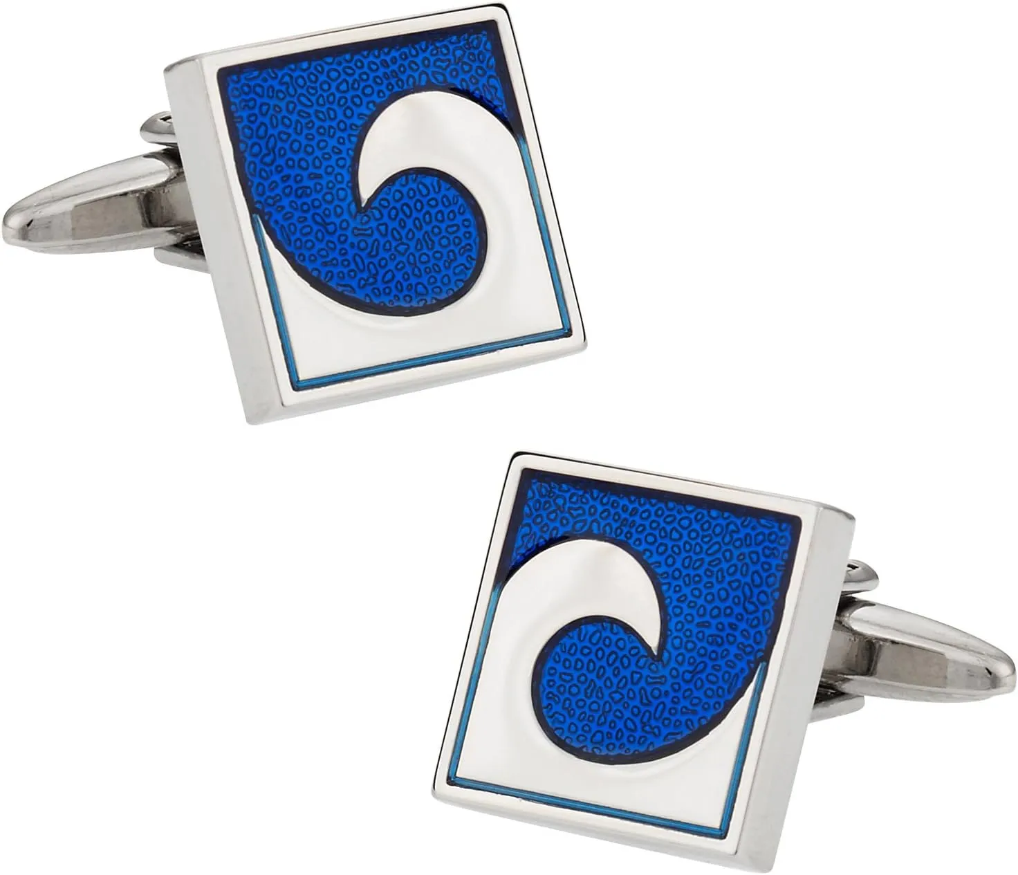 Cuff-Daddy Great Blue Wave Art cuff links with Jewelry Presentation Gift Box Unique Design Formal Shirts Travel Storage Display Handmade Cufflinks & Shirt Accessories Men Business Wedding Party