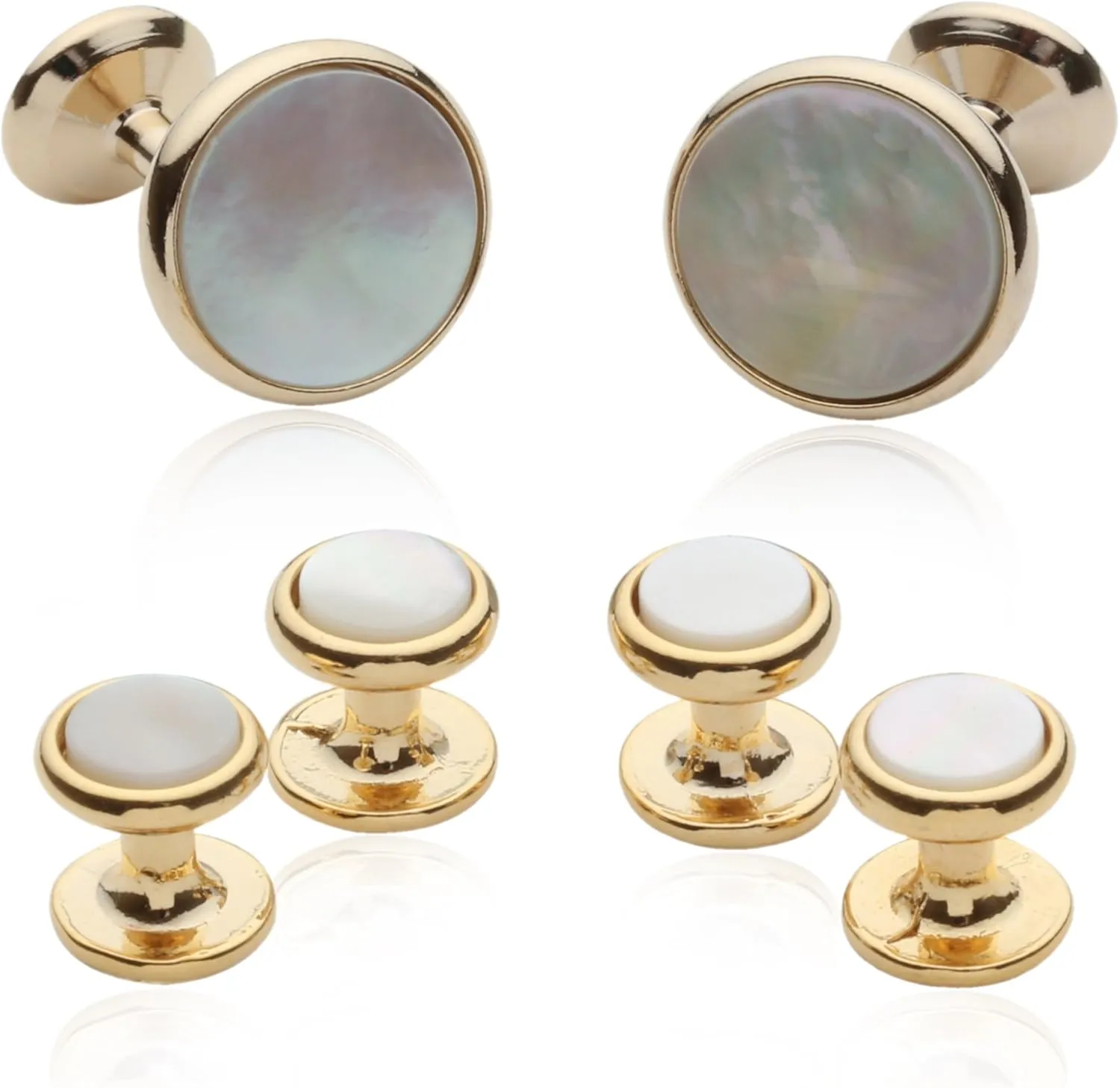 Cuff-Daddy Mother of Pearl Gold Cufflinks and Studs with Presentation Box