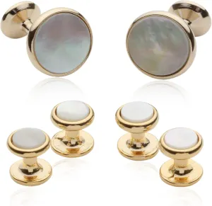 Cuff-Daddy Mother of Pearl Gold Cufflinks and Studs with Presentation Box