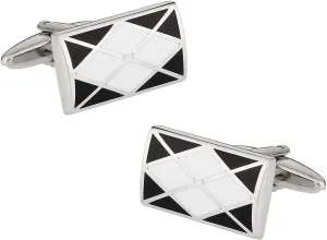 Cuff-Daddy Preppy Argyle Cufflinks in Black White with Presentation Box