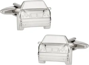 Cuff-Daddy Silver Tone Luxury Run Car Automotive Suit Cufflinks for Men with Presentation Idea Box French Dress Shirts Wedding Unique Business Attire Polished Design Cuff Links Special Occasions